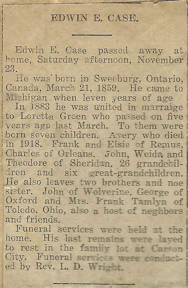 Edwin Case obituary – Our Heritage